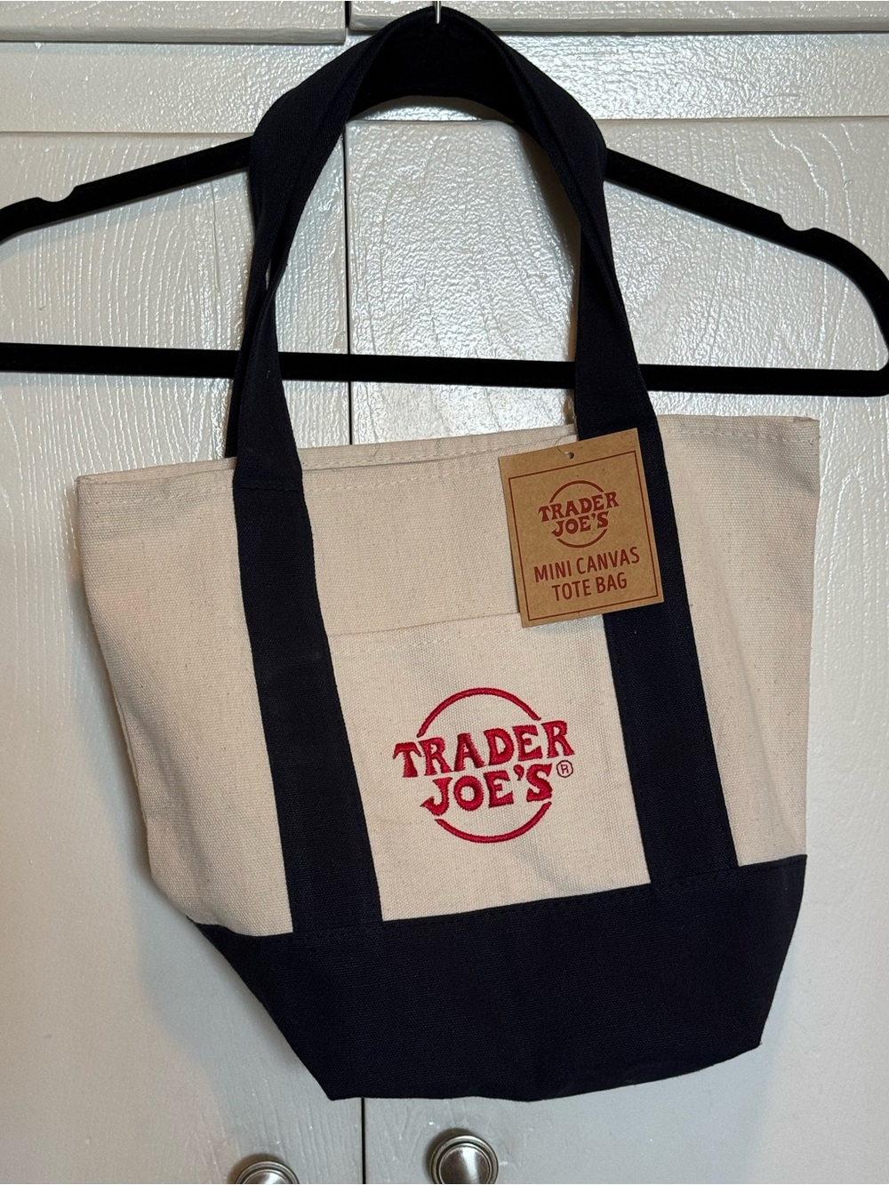 Trader Joe’s Canvas Mini Tote Bag in Cream and Navy